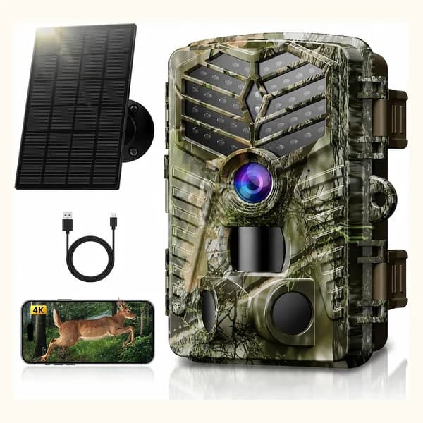 Solareye Trail Camera WiFi - Solar Powered 4K 64MP Game Cameras with Night Vision Motion Activated Waterproof, IP66 120° Detection Angle 0.2s Trigger 940nm No Glow LED Wildlife